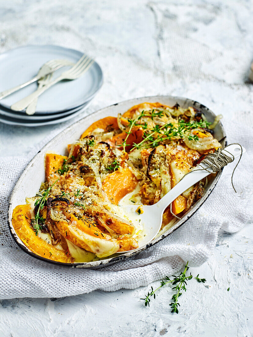 Pumpkin, rosemary and thyme gratin