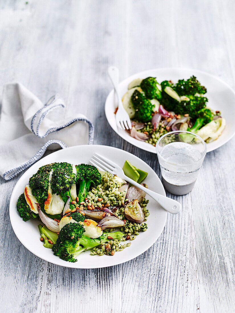 Broccoli haloumi tray bake