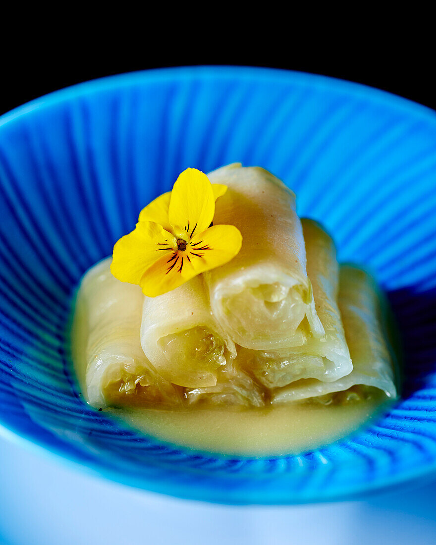 Cabbage rolls with mustard sauce