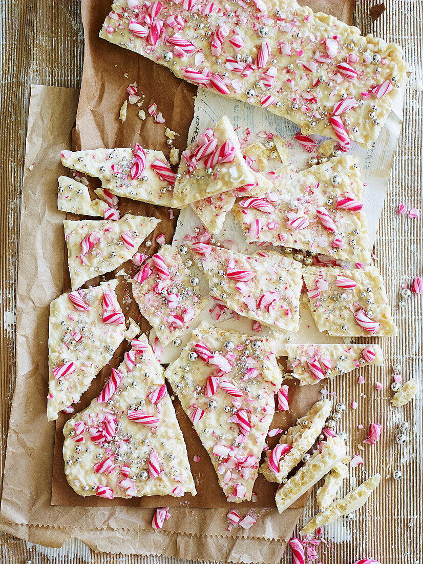 White choc-mint candy cane bark