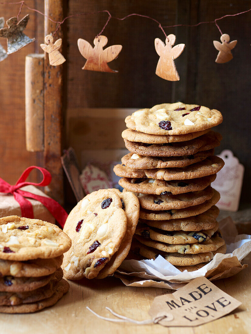 Giant macadamia white chocolate and cranberry cookies