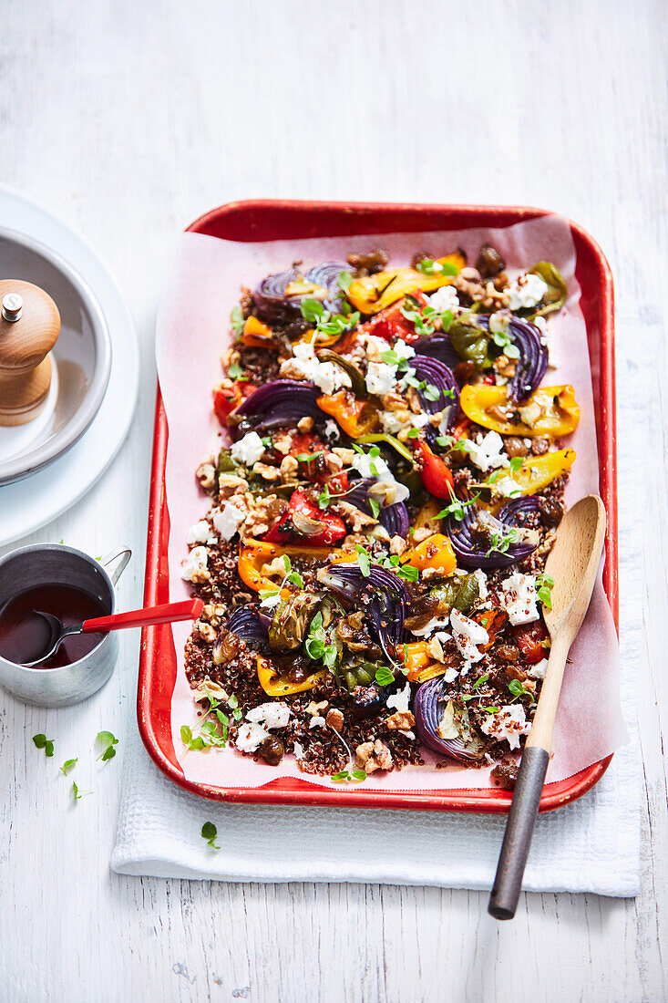 Red quinoa salad with sweet and sour capsicum