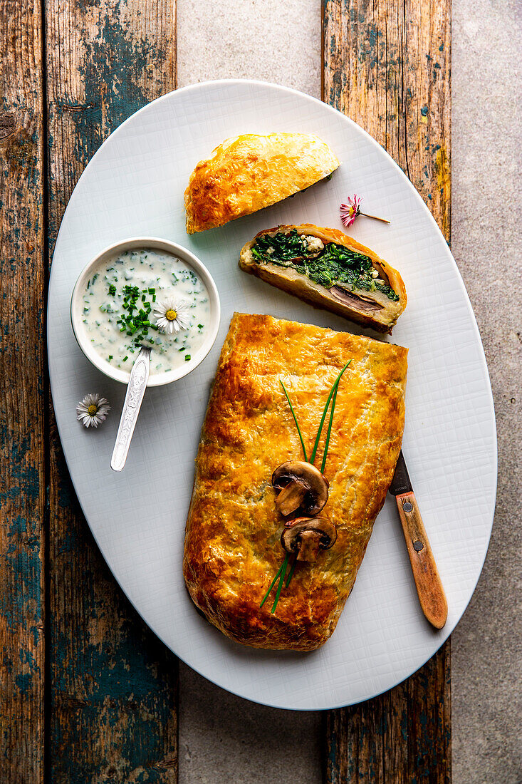 Spinach and mushroom strudel