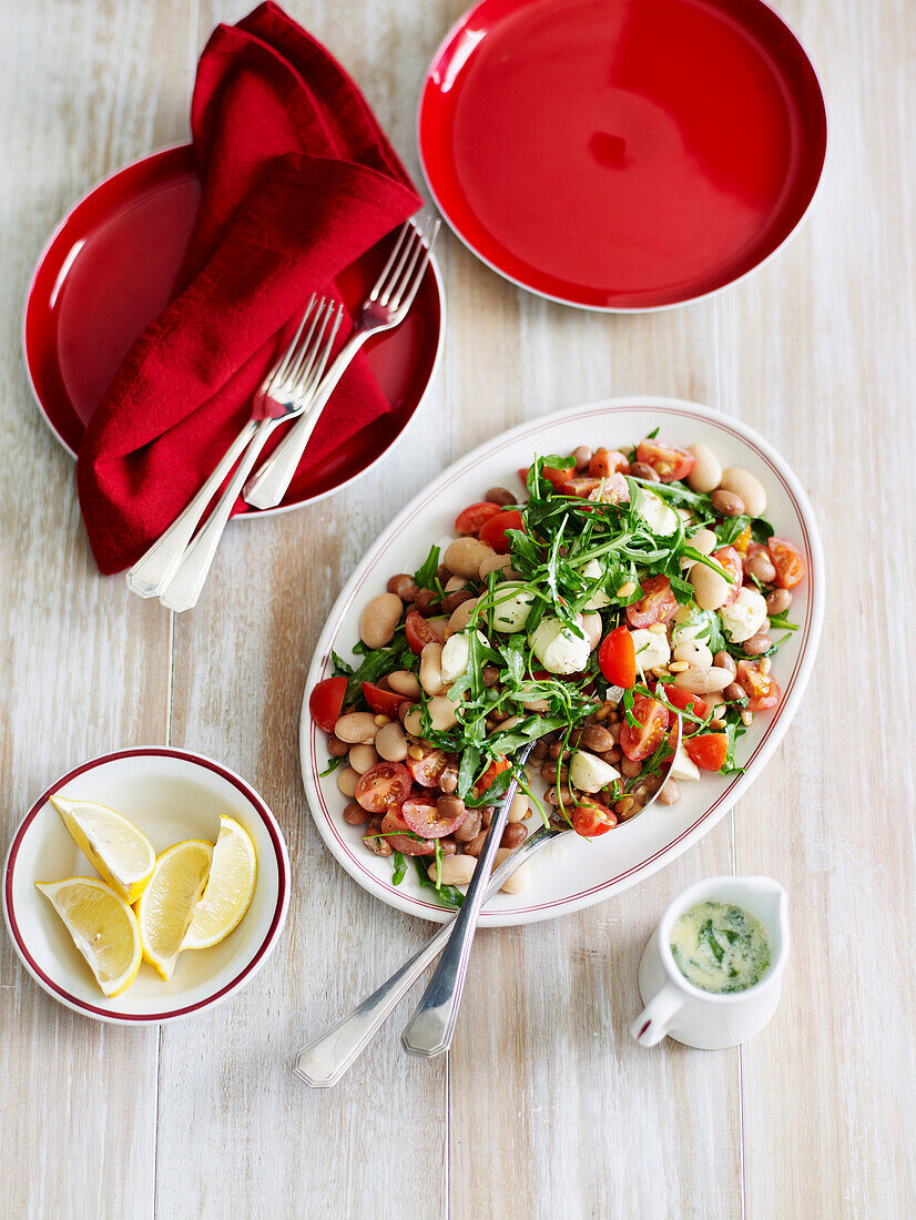 Mixed bean salad with creamy basil dressing