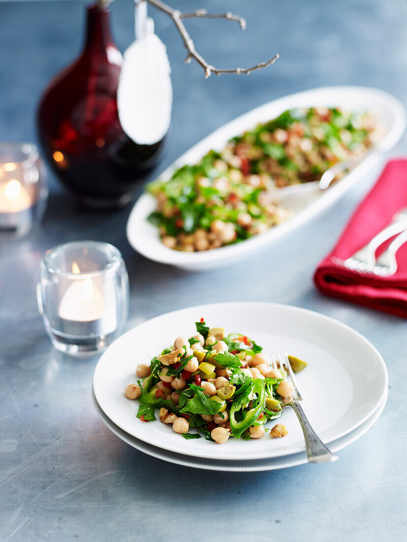 Chickpea, green chilli and walnut salad