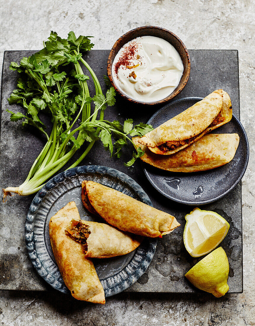 Lamb kofta and eggplant pitta parcels