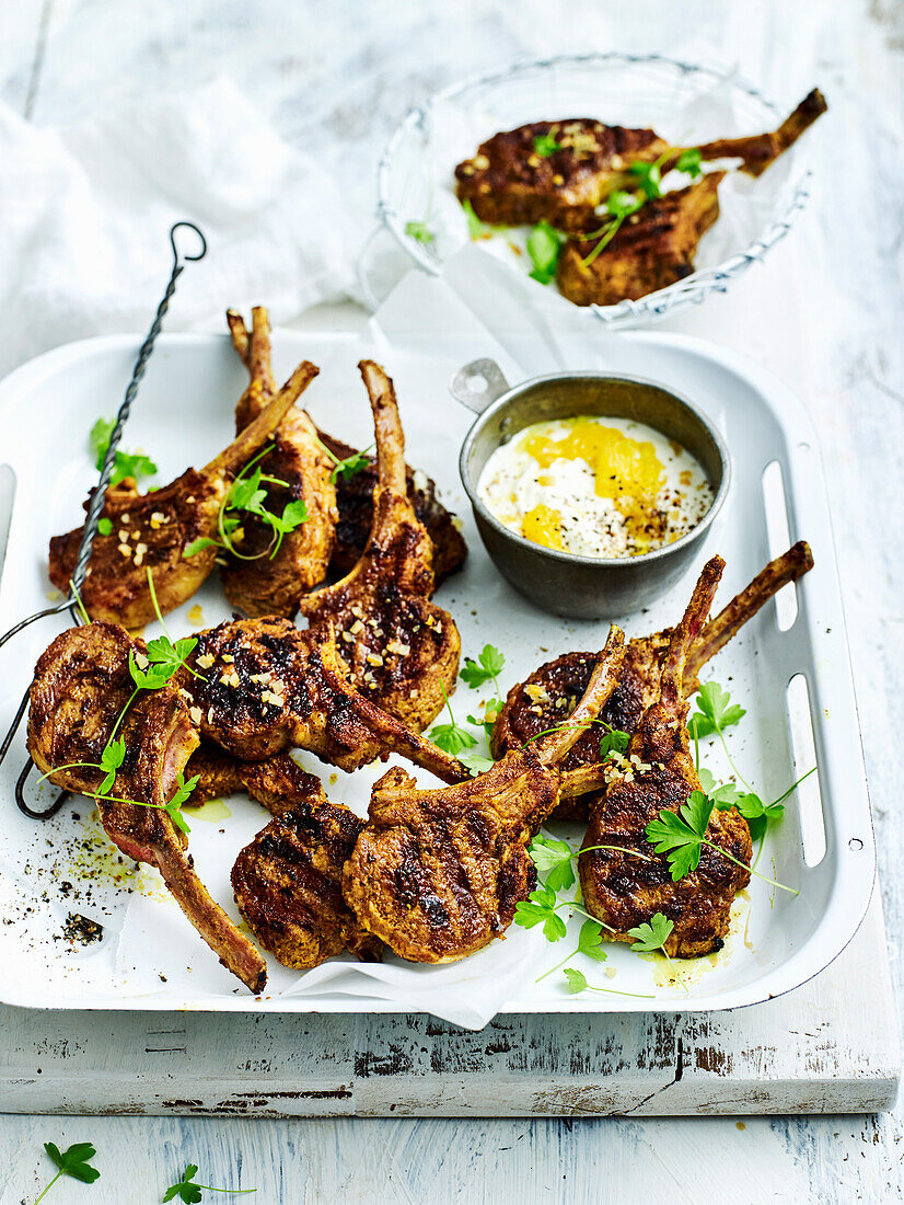 Lamb cutlets with preserved lemon yoghurt