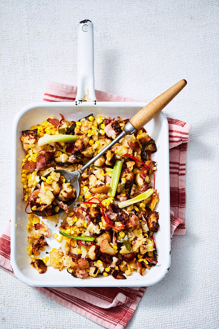 Corn-pancetta pan stuffing