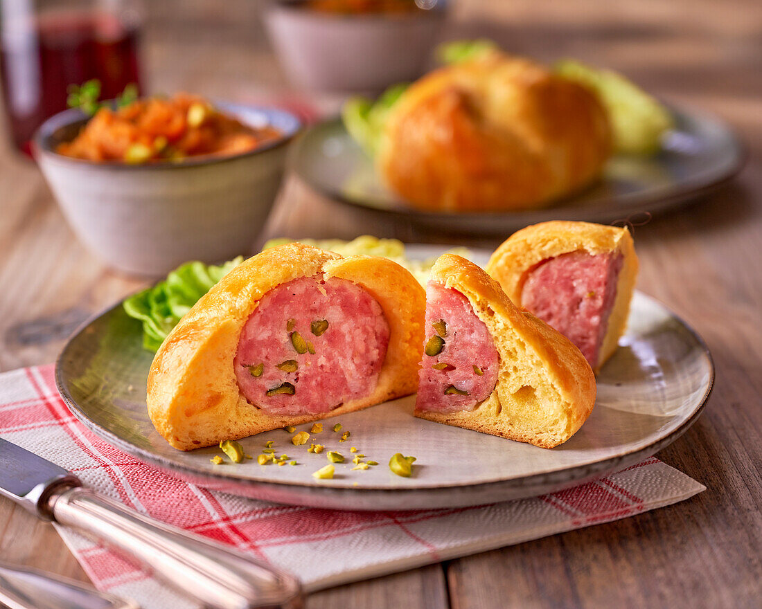 Briochette Saucisson (sausage in brioche coating, France)