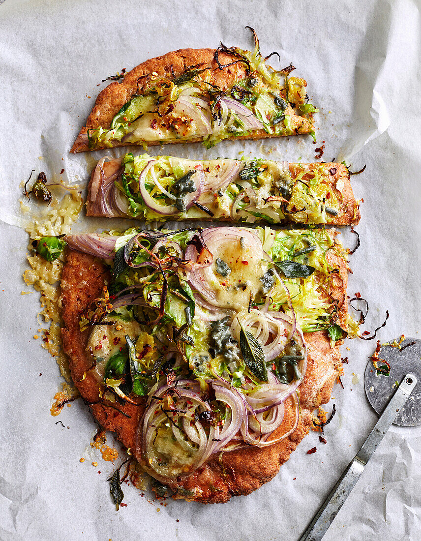 Brussels sprouts and blue cheese pizzas