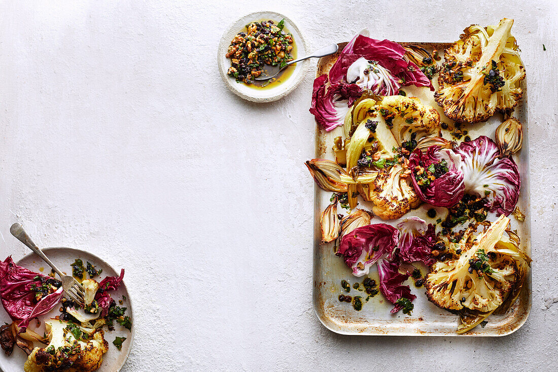 Cauliflower wedges with walnut relish