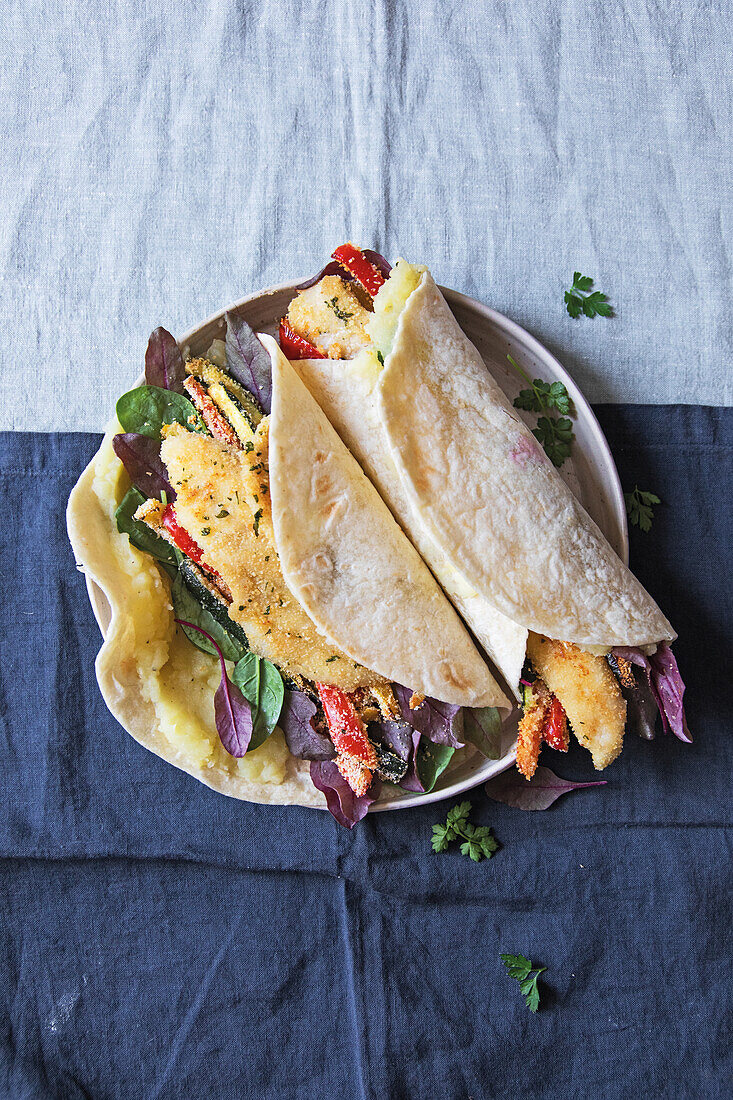 Piadina mit Seezunge-Gemüse-Füllung