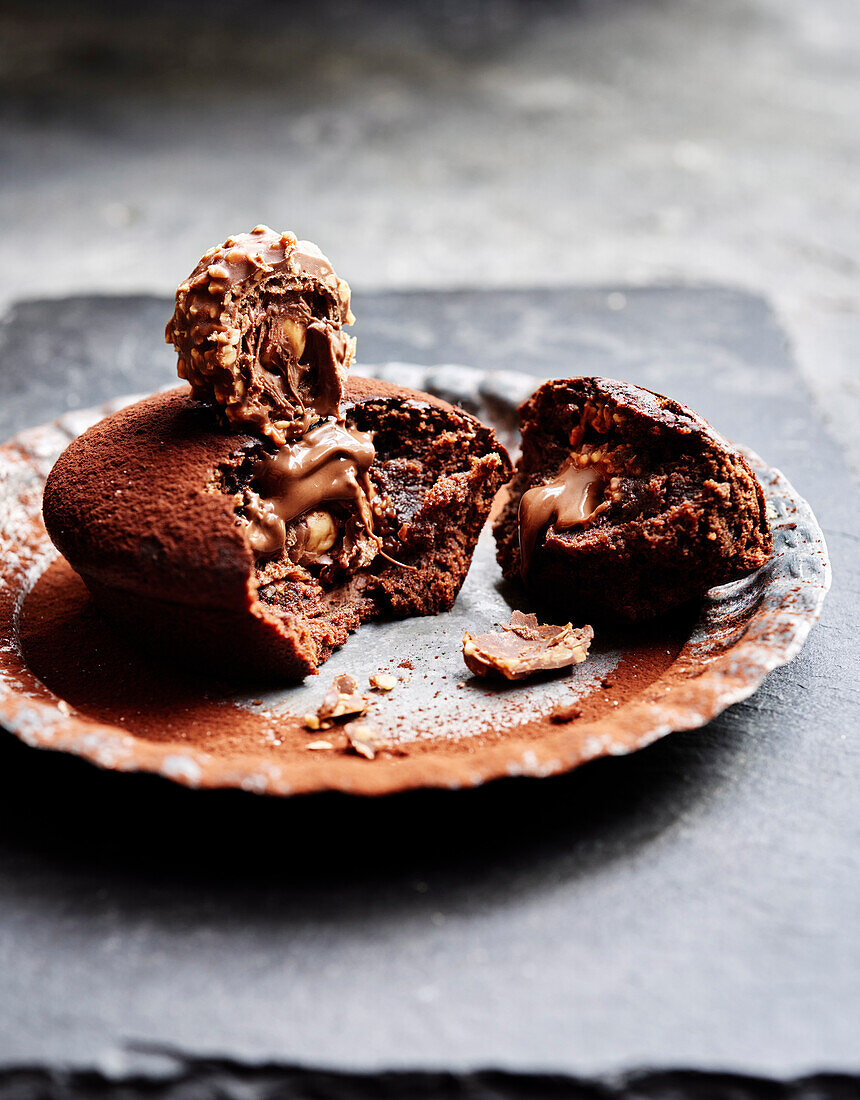 Soft-centred chocolate hazelnut puddings