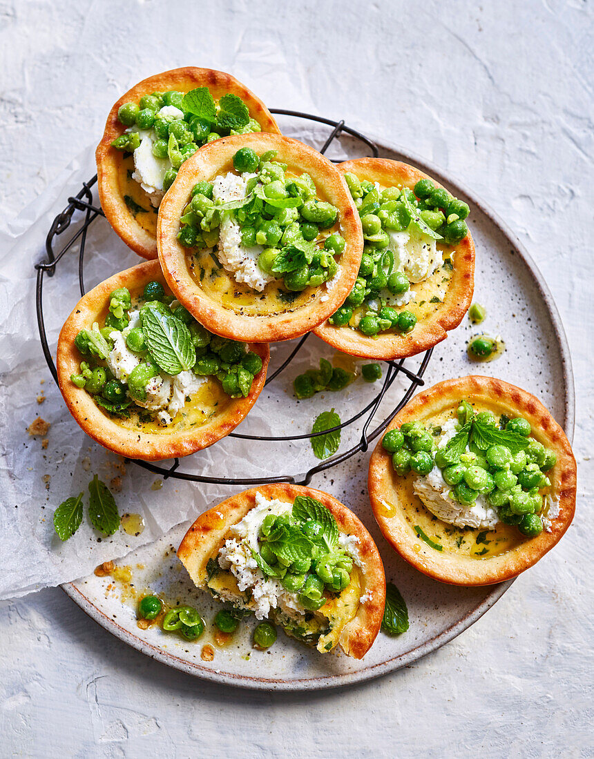 Ricotta, pea and mint quiches