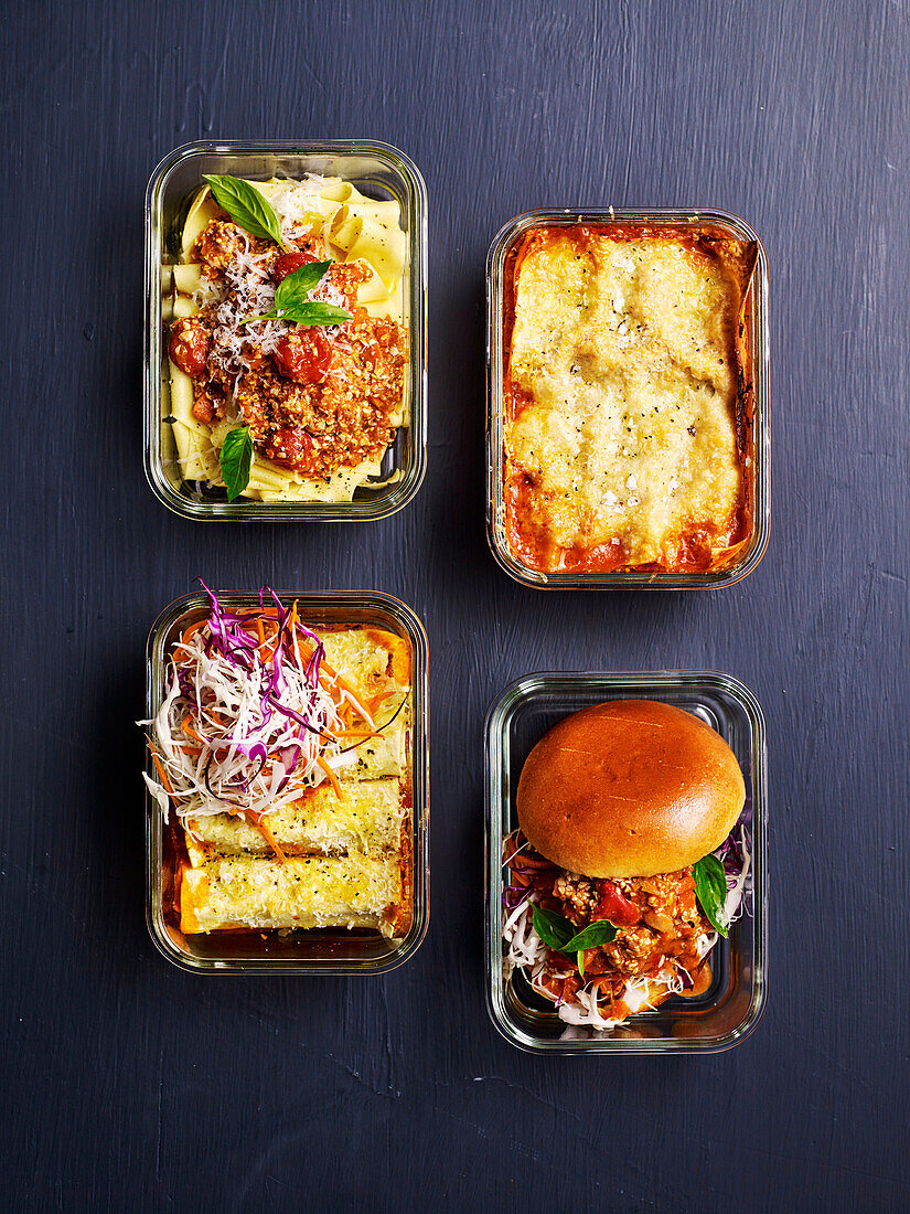 4x Sonnenblumenkern-Bolognese – Pappardelle, Pie, Cannelloni, Sloppy Joe