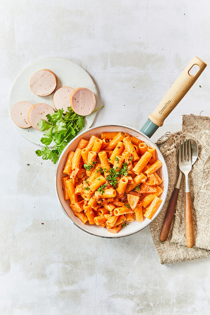 Pasta with meat sausage