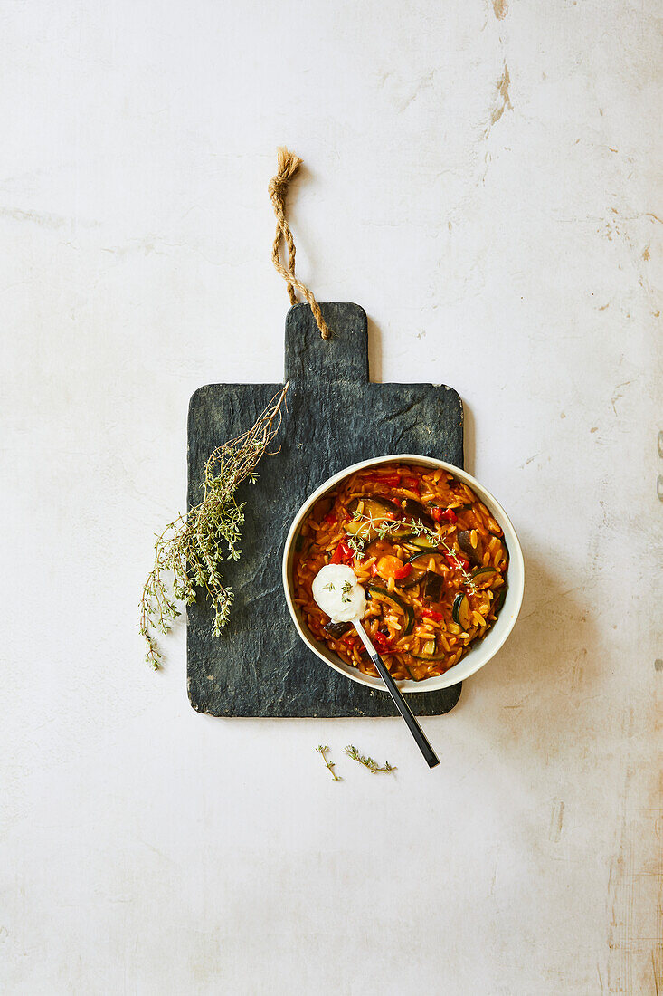 Vegetable casserole with orzo