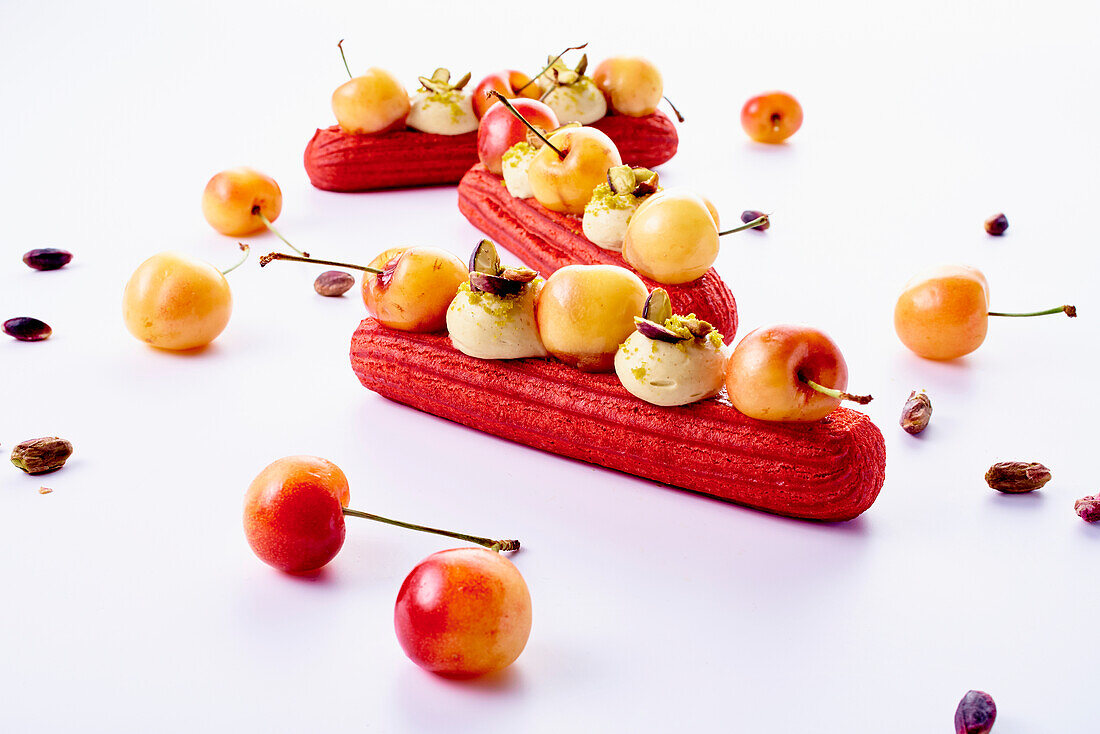 Pistachio cherry eclair