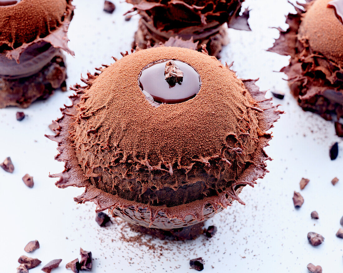 Chocolate mousse tartlet with icing