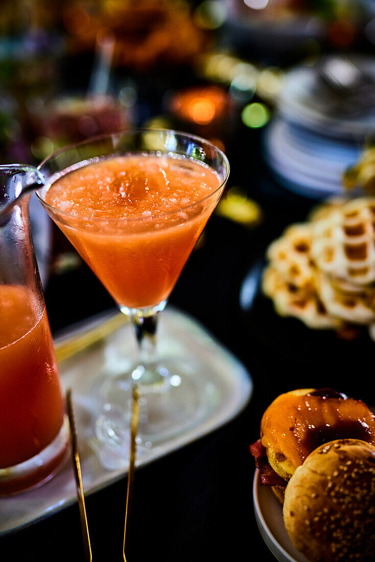 Fruity cocktail with ice cubes