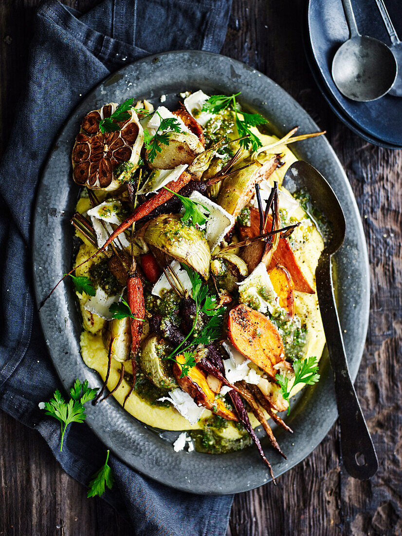 Roast wintervegtable with creamy polenta