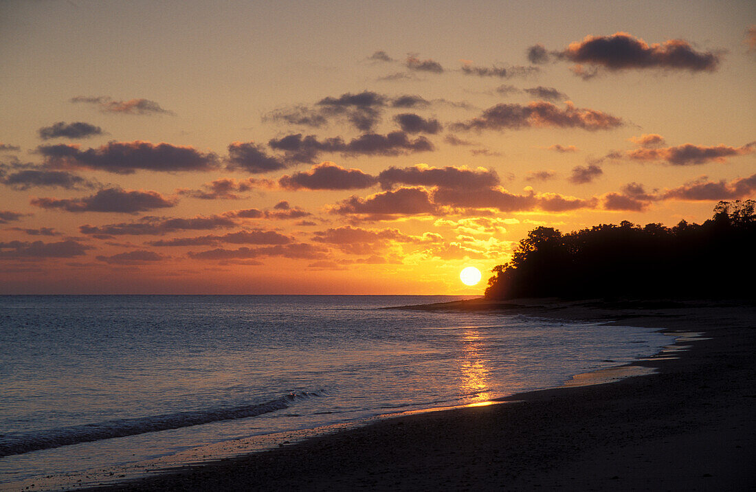 Sunset over lagoon at Bikini Atoll, Marshall Islands, Micronesia.