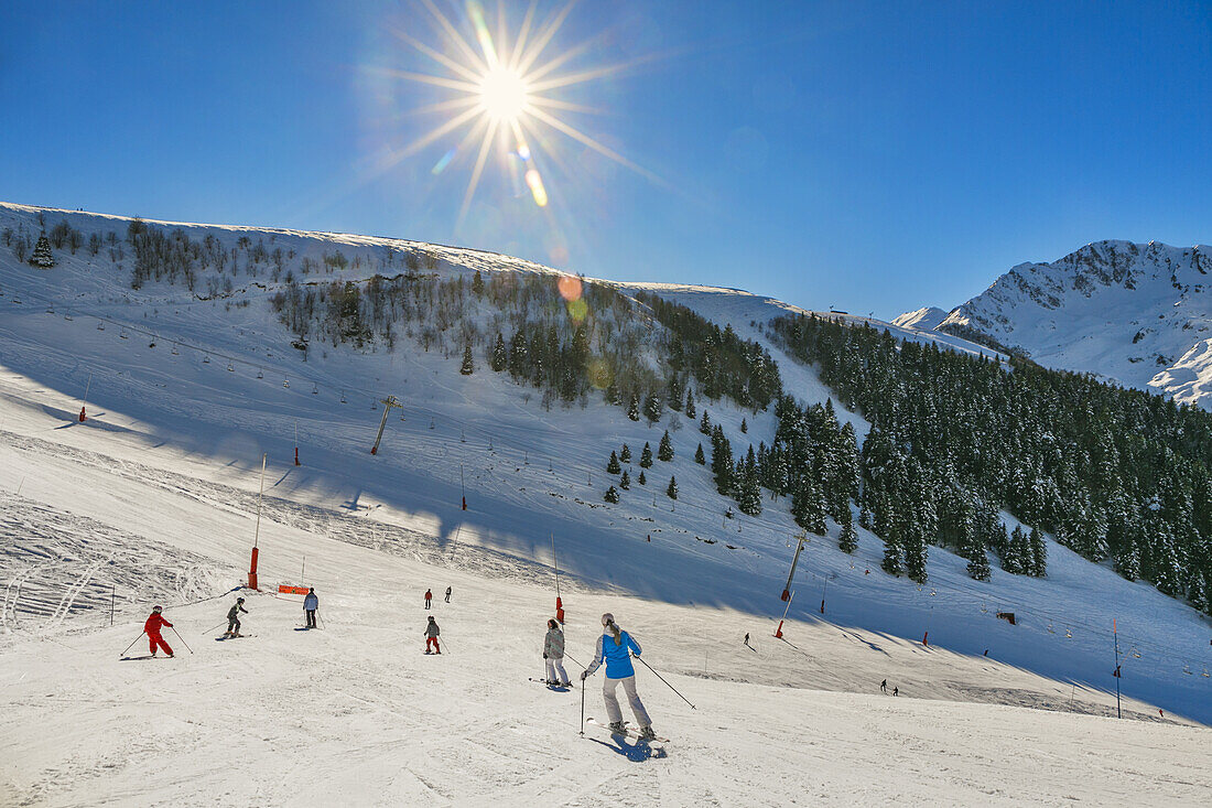 Skigebiet Luchon- Superbagneres. Bagneres de Luchon. Haute-Garonne. Midi-Pyrenäen. Frankreich.