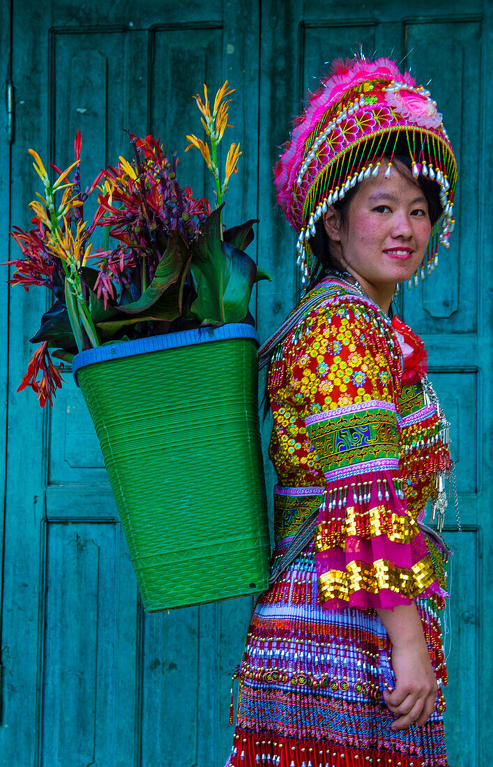 Girl from the Hmong minority in a village near Dong Van in Vietnam