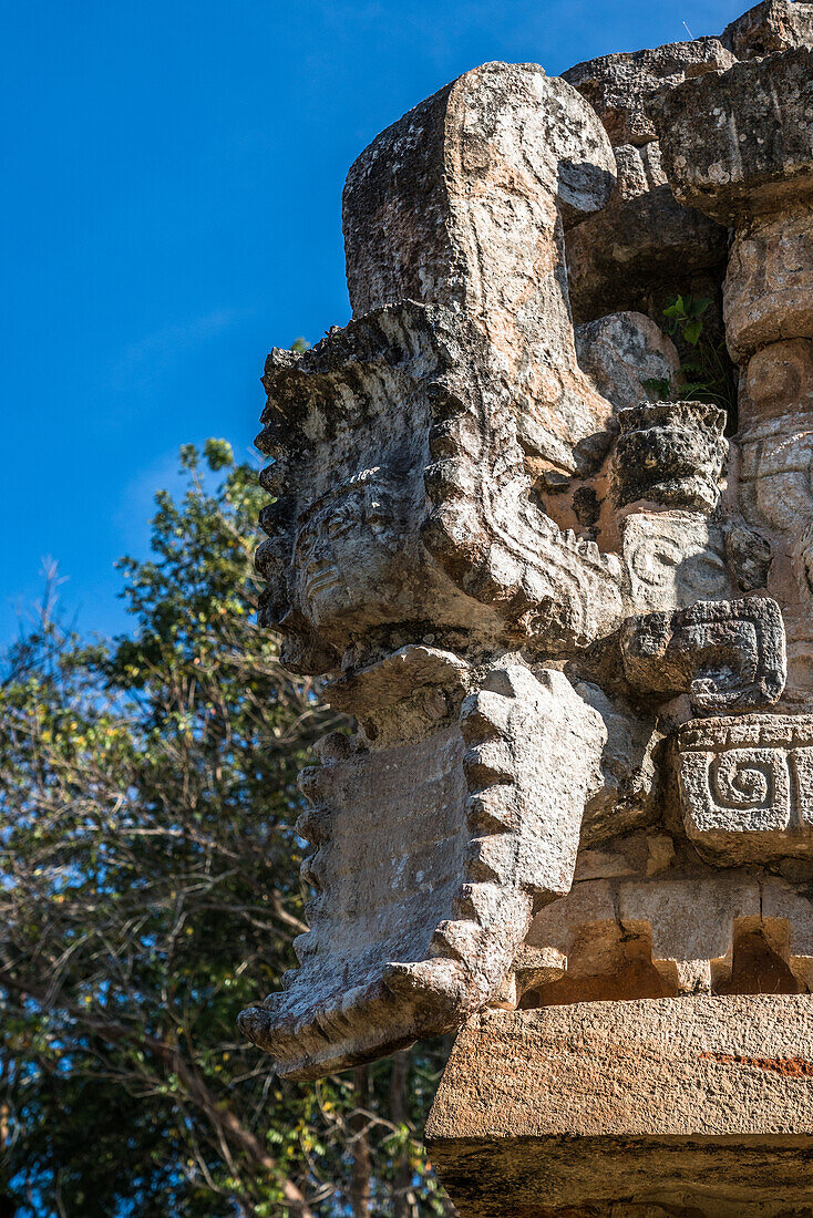 The Palace or El Palacio in the ruins of the Mayan city of Labna are part of the Pre-Hispanic Town of Uxmal UNESCO World Heritage Center in Yucatan, Mexico.