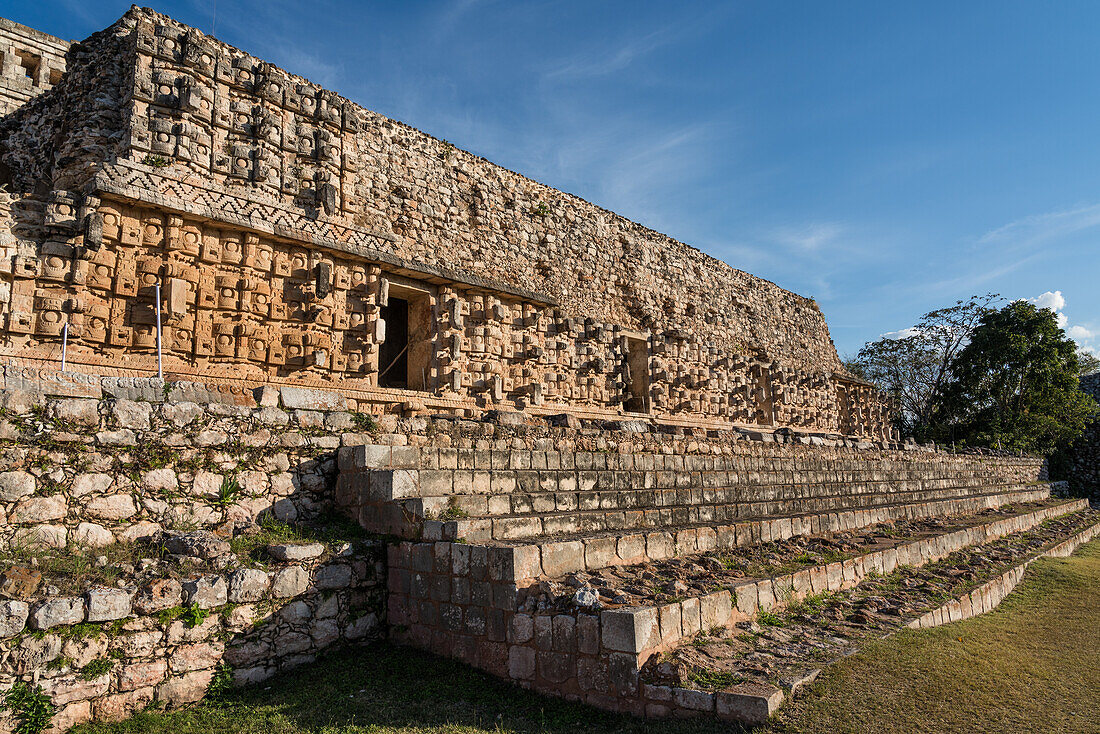 The Palace of the Masks or Codz Poop, meaning "the rolled mats", in the pre-Hispanic Mayan ruins of Kabah - part of the Pre-Hispanic Town of Uxmal UNESCO World Heritage Center in Yucatan, Mexico.