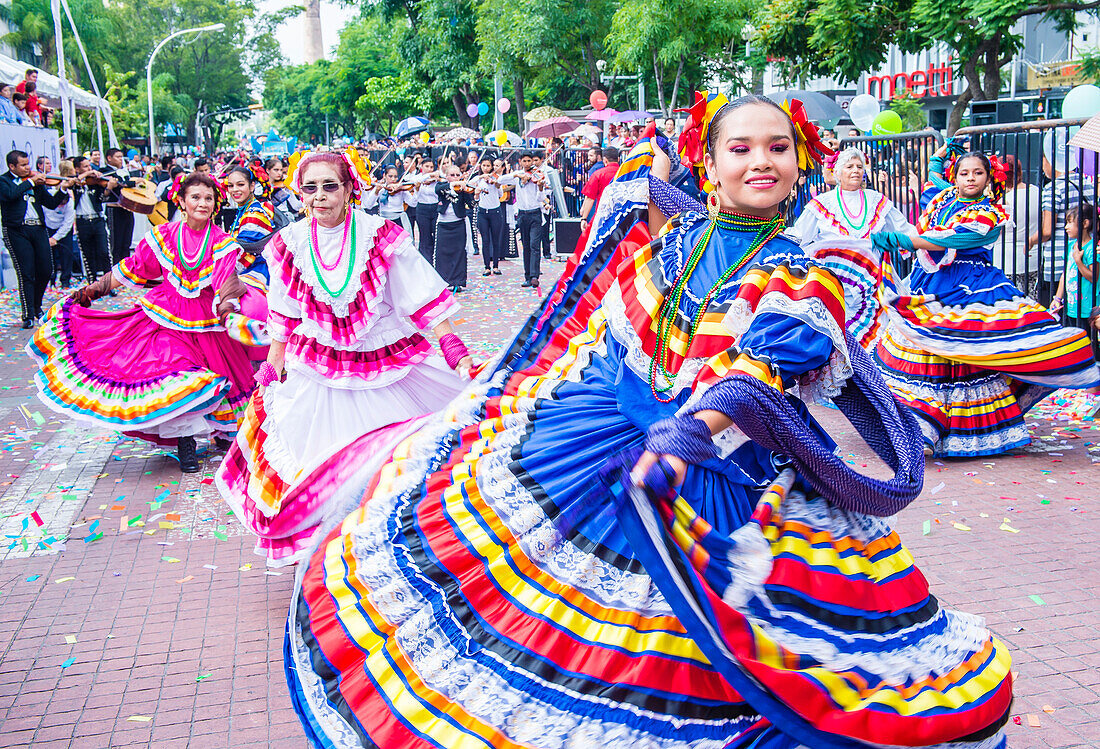 Participants in a parde during the 23rd International Mariachi & Charros festival in Guadalajara Mexico