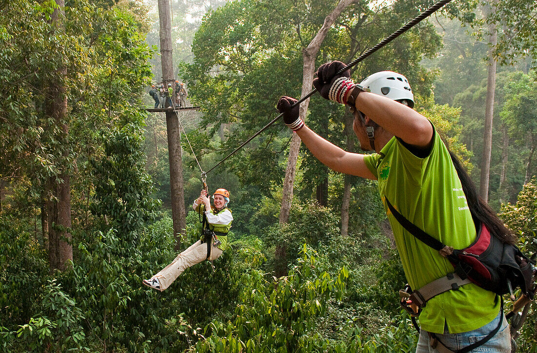 Jungle Flight zip line and forest canopy tour; Chiang Mai, Thailand.; Chiang Mai, Thailand.