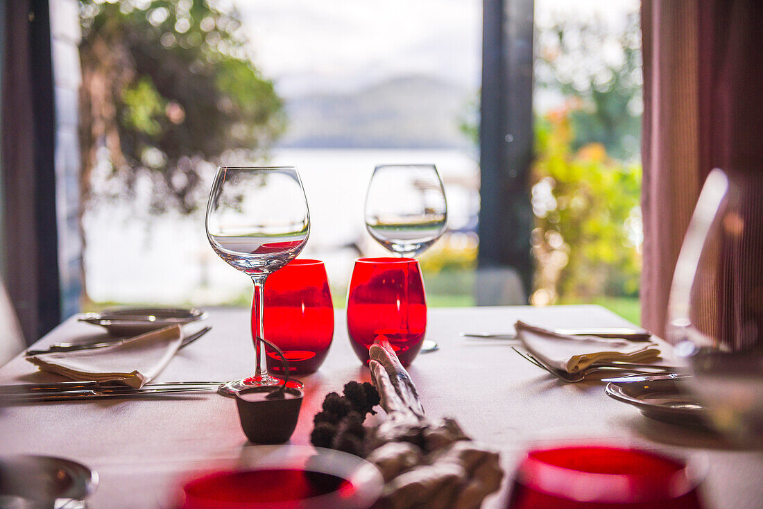 Restaurant at Las Balsas Gourmet Hotel and Spa, Las Balsas Bay, Villa la Angostura, Neuquen, Patagonia, Argentina