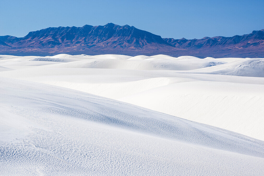 Sand dunes and San Andres Mountains, White Sands National Park, New Mexico.