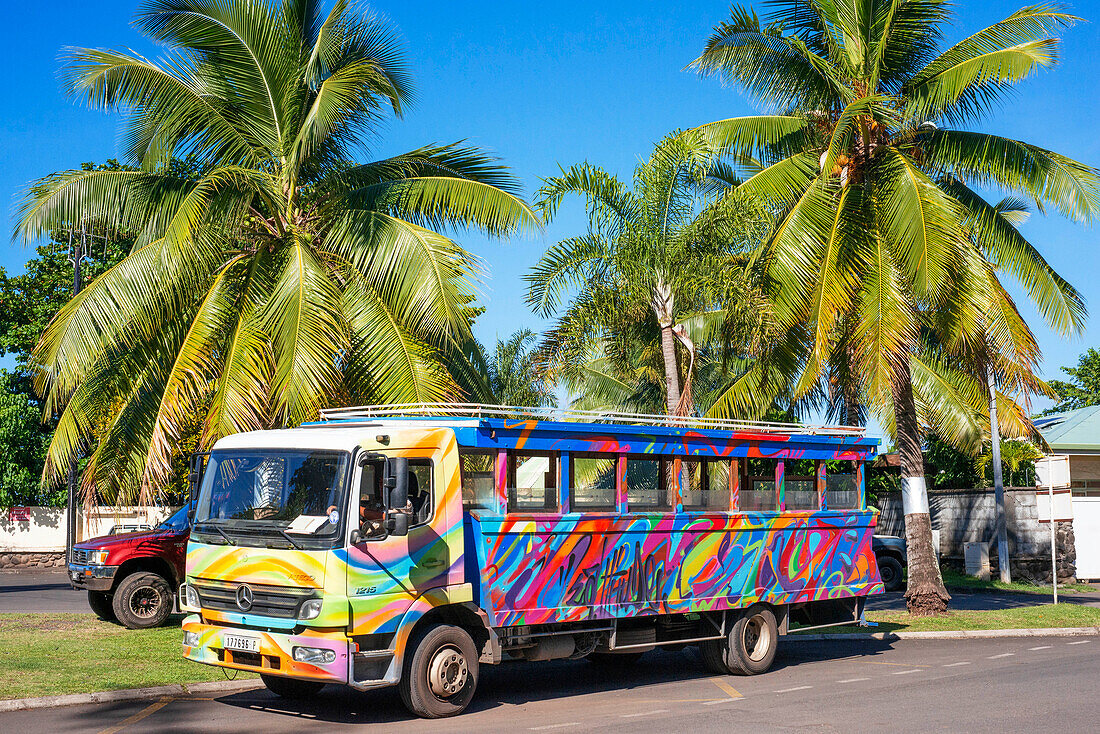 Colorfull public bus in Papeete Tahiti French polynesia