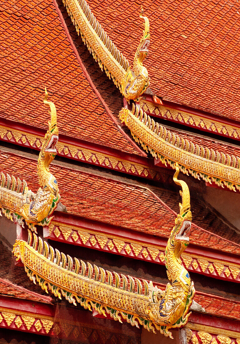 Roof detail at Wat Chetawan Buddhist temple in Chiang Mai, Thailand.
