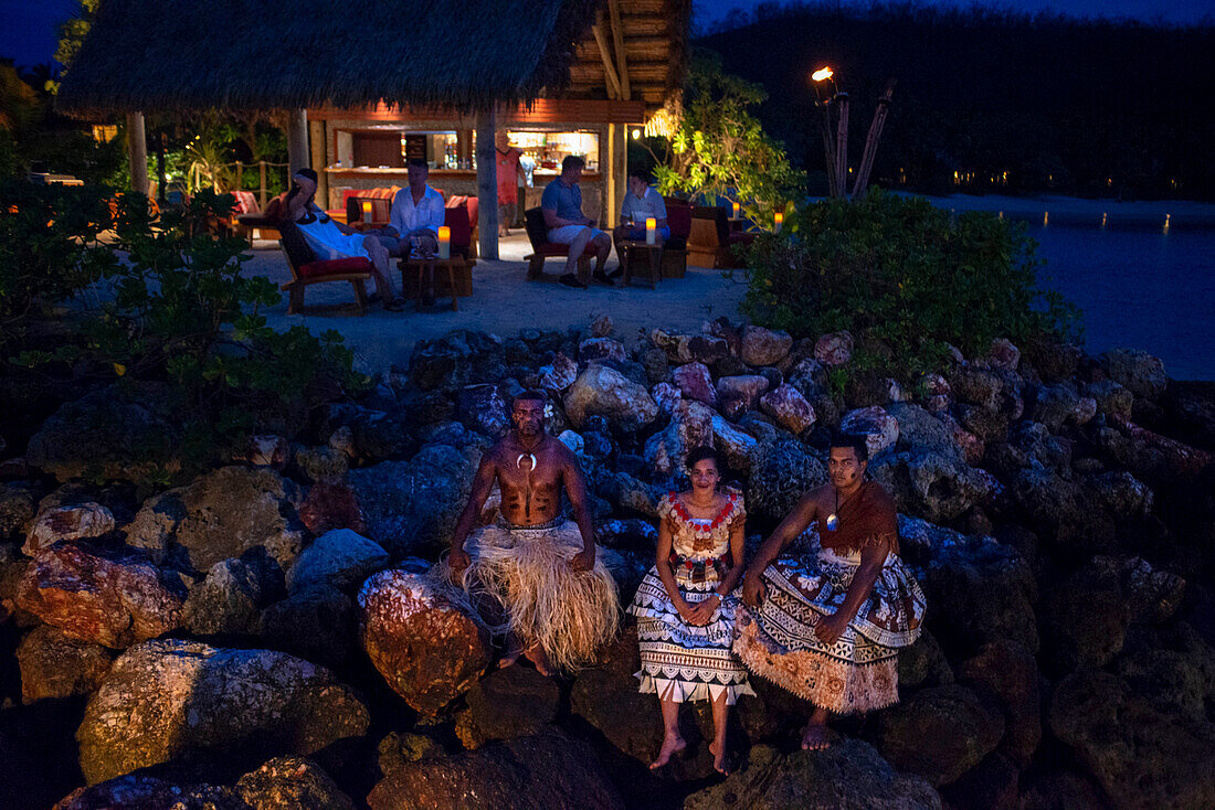 Traditionelles Porträt fidschianischer Krieger im Malolo Island Resort und Likuliku Resort, Mamanucas Inselgruppe Fidschi