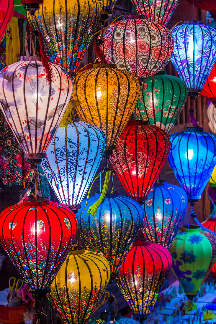 Paper lanterns lighted up on the streets of Hoi An ,Vietnam during the Hoi An Full Moon Lantern Festival