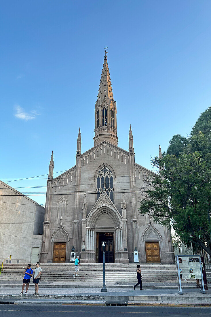 The facade of the San Vicente Ferrer Church in Godoy Cruz, Mendoza, Argentina.