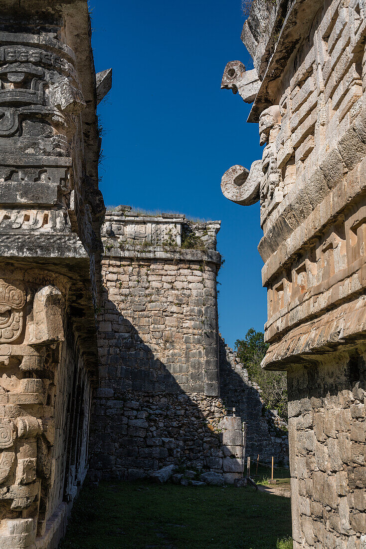 The Iglesia or Church the Nunnery Complex in the ruins of the great Mayan city of Chichen Itza, Yucatan, Mexico. The Pre-Hispanic City of Chichen-Itza is a UNESCO World Heritage Site.