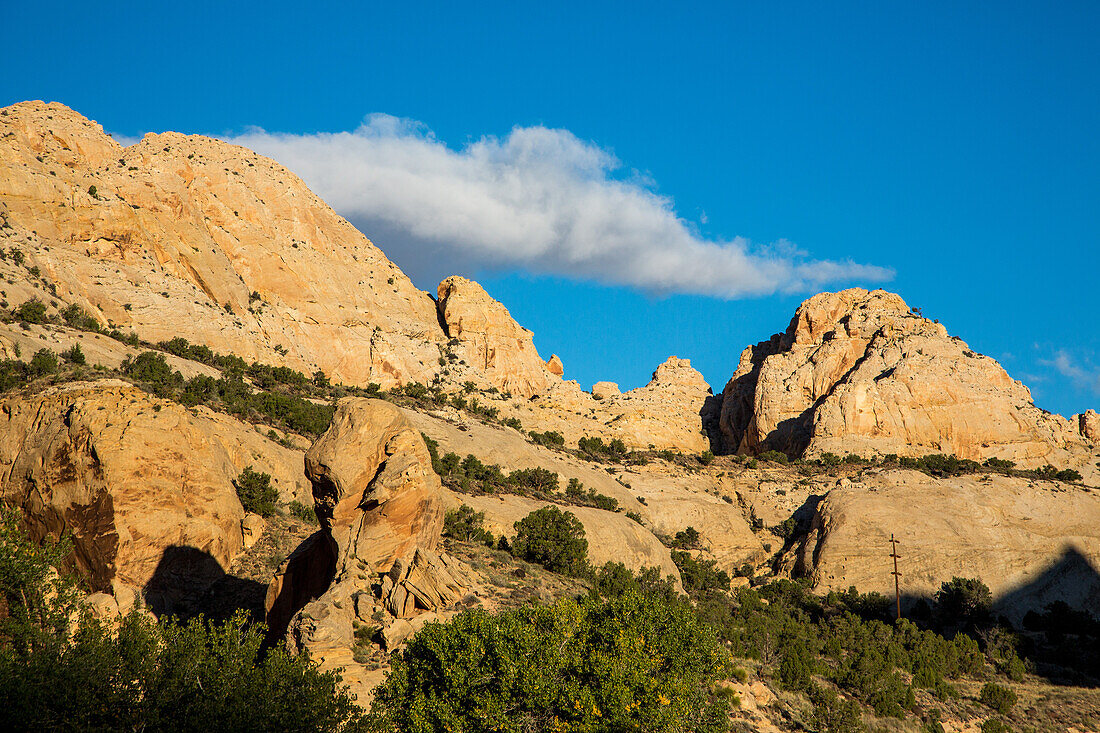 Eroded Navajo sandstone formations in Capitol Reef National Park in Utah.