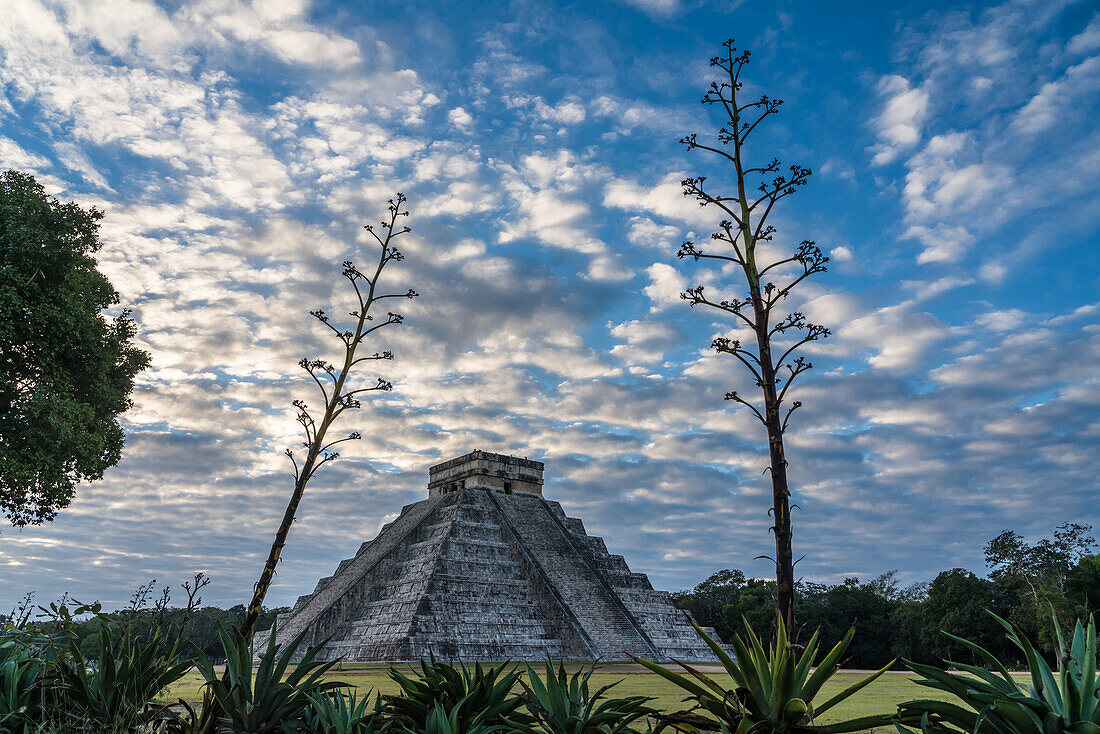 El Castillo or the Temple of Kukulkan is the largest pyramid in the ruins of the great Mayan city of Chichen Itza, Yucatan, Mexico. The Pre-Hispanic City of Chichen-Itza is a UNESCO World Heritage Site.