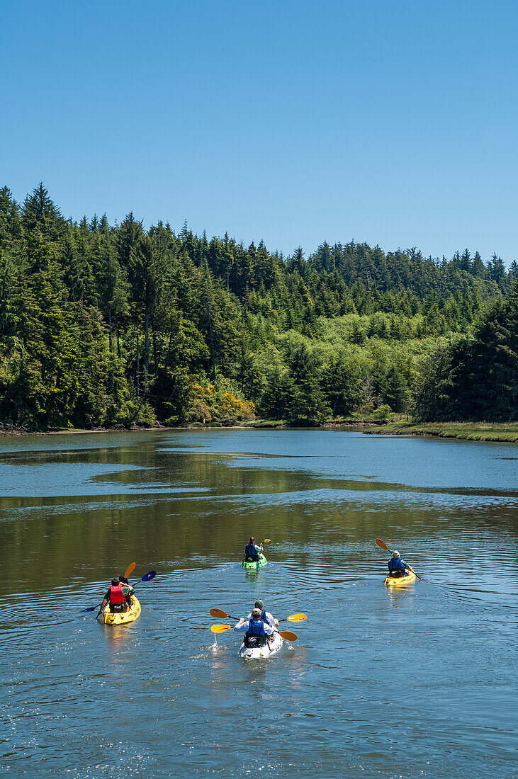 Kayaking on Lint Slough at Waldport on the central Oregon Coast.