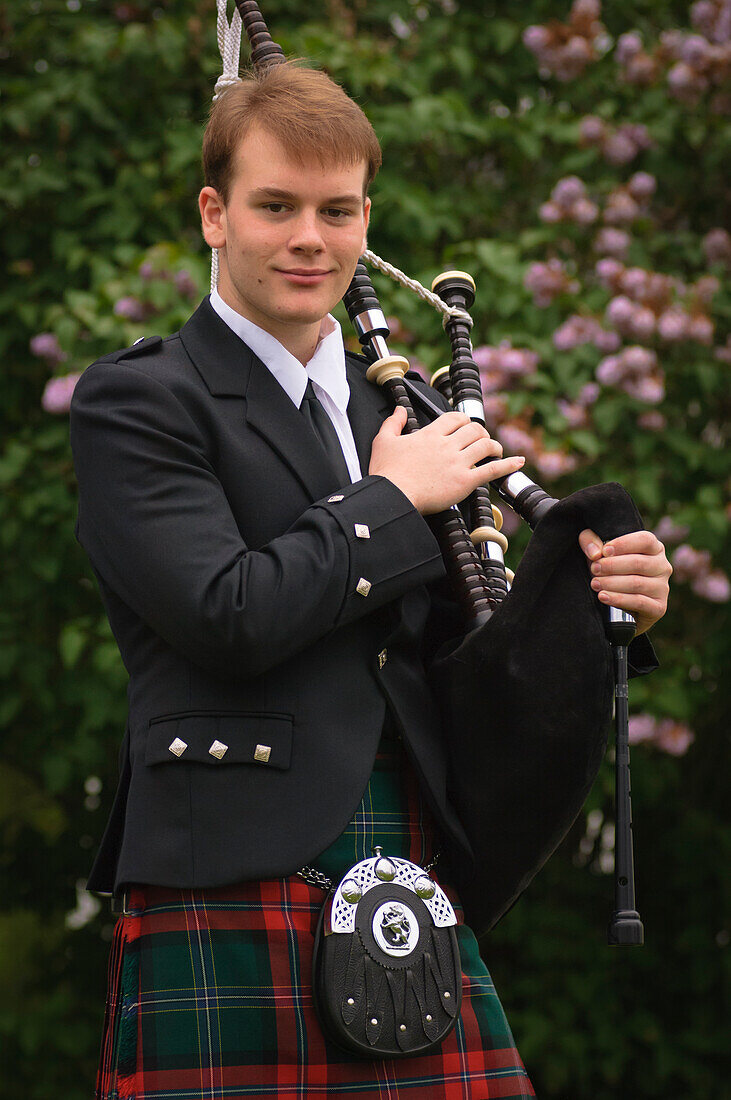 Bagpiper Francis McGowan at the College of Piping in Summerside; Prince Edward Island, Canada.