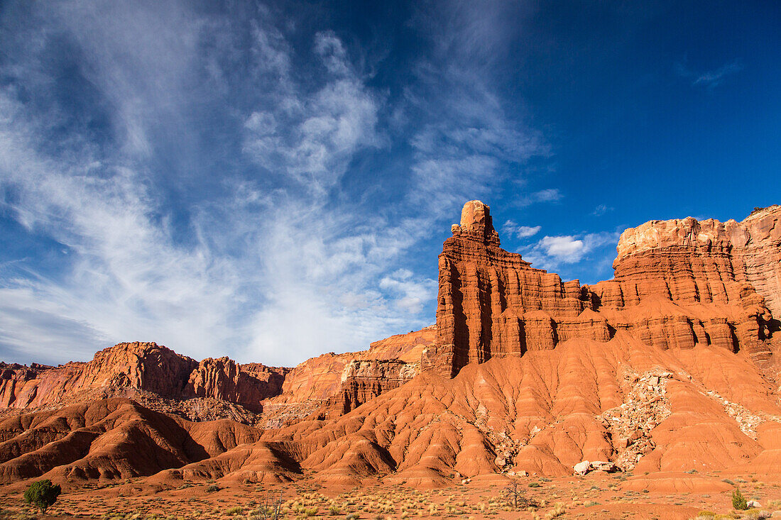 Chimney Rock, a sandstone tower in Capitol Reef National Park in Utah.