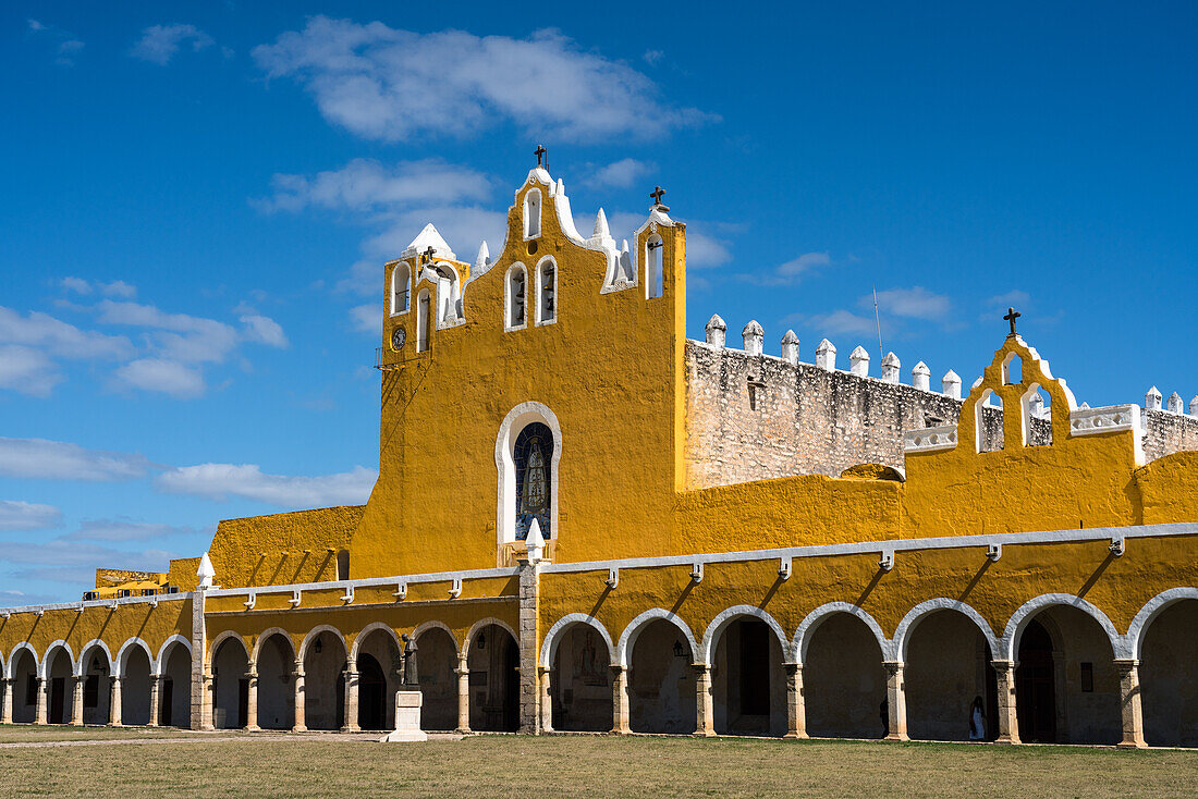 The Convent of San Antonio or Saint Anthony of Padua was founded in 1549 completed by 1562. It was built on the foundation of a large Mayan pyramid. Izamal, Yucatan, Mexico. The Historical City of Izamal is a UNESCO World Heritage Site.