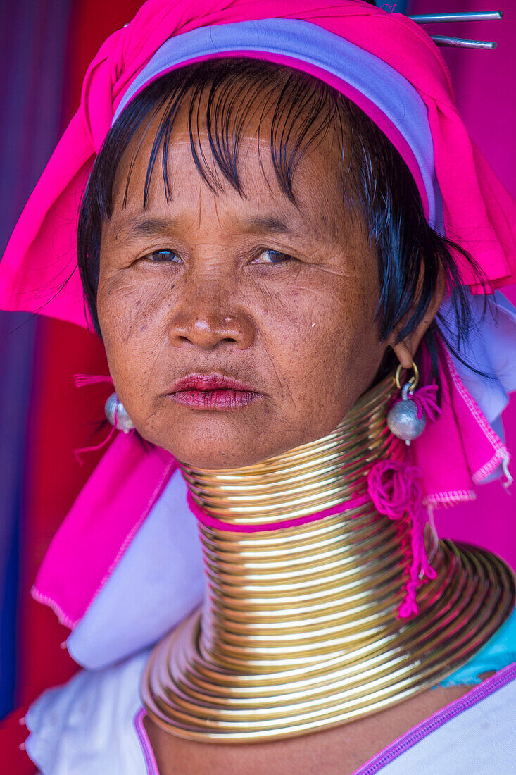 Portrait of Kayan tribe woman in Kayan state Myanmar