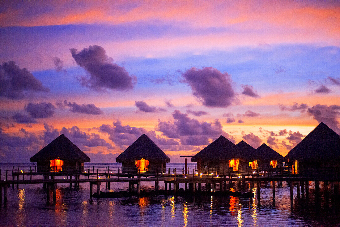 Sunset in Le Meridien Hotel on the island of Tahiti, French Polynesia, Tahiti Nui, Society Islands, French Polynesia, South Pacific.