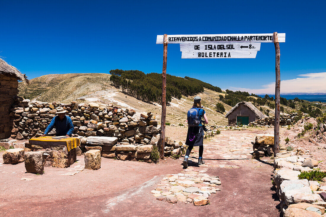 Kontrollpunkt Isla del Sol (Sonneninsel), Titicacasee, Bolivien