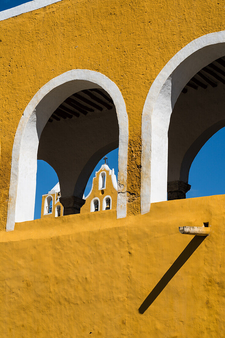 The Convent of San Antonio or Saint Anthony of Padua was founded in 1549 completed by 1562. It was built on the foundation of a large Mayan pyramid. Izamal, Yucatan, Mexico. The Historical City of Izamal is a UNESCO World Heritage Site.